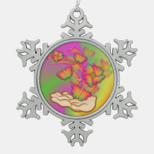 Schmetterlinge und Blume Schneeflocken Zinn-Ornament