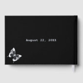 Schmetterlinge und Blume Silberne Schwarze Hochzei Gästebuch (Rückseite)