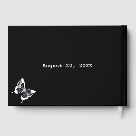 Schmetterlinge und Blume Silberne Schwarze Hochzei Gästebuch (Rückseite)