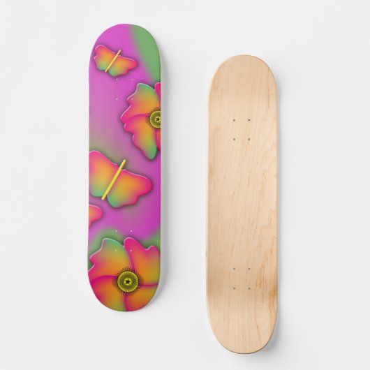 Schmetterlinge und Blume Skateboard (Vorderseite)