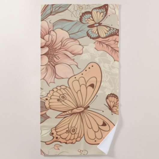 Schmetterlinge und Blume Strandtuch (Vorderseite)