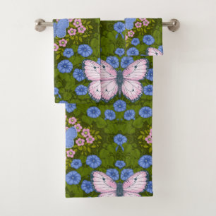Schmetterlinge und Blume Symmetrie, blau und rosa Badhandtuch Set