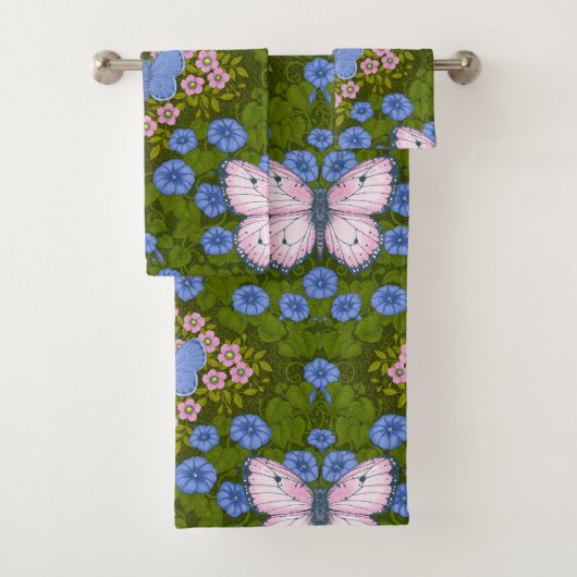 Schmetterlinge und Blume Symmetrie, blau und rosa Badhandtuch Set (Insitu)