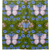 Schmetterlinge und Blume Symmetrie, blau und rosa Duschvorhang (Vorderseite)