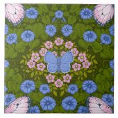 Schmetterlinge und Blume Symmetrie, blau und rosa Fliese (Vorderseite)