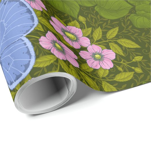 Schmetterlinge und Blume Symmetrie, blau und rosa Geschenkpapier (Rolleneckpunkt)