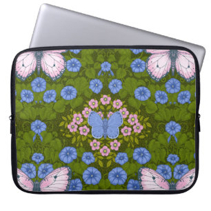 Schmetterlinge und Blume Symmetrie, blau und rosa Laptopschutzhülle