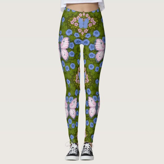 Schmetterlinge und Blume Symmetrie, blau und rosa Leggings (Vorderseite)