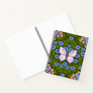 Schmetterlinge und Blume Symmetrie, blau und rosa Notizblock