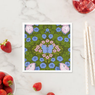 Schmetterlinge und Blume Symmetrie, blau und rosa Serviette