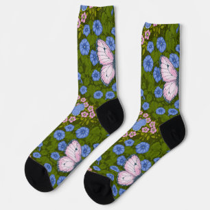Schmetterlinge und Blume Symmetrie, blau und rosa Socken