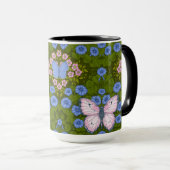 Schmetterlinge und Blume Symmetrie, blau und rosa Tasse (VorderseiteRechts)