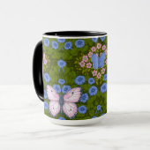 Schmetterlinge und Blume Symmetrie, blau und rosa Tasse (Vorderseite Links)