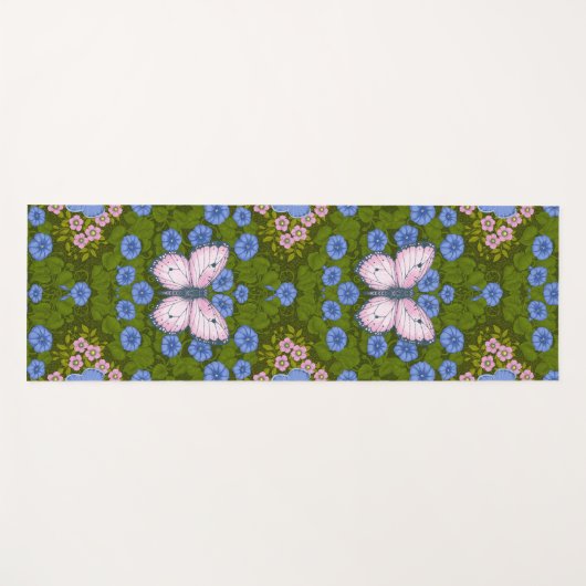 Schmetterlinge und Blume Symmetrie, blau und rosa Yogamatte (Vorderseite (Horizontal))