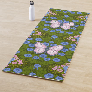 Schmetterlinge und Blume Symmetrie, blau und rosa Yogamatte