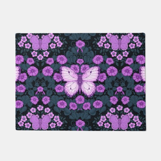 Schmetterlinge und Blume Symmetrie, Violett und Bl Fußmatte (Vorderseite)