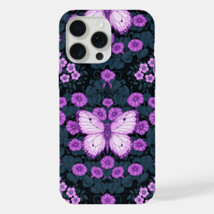 Schmetterlinge und Blume Symmetrie, Violett und Bl iPhone 15 Pro Max Hülle