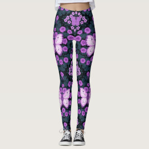 Schmetterlinge und Blume Symmetrie, Violett und Bl Leggings