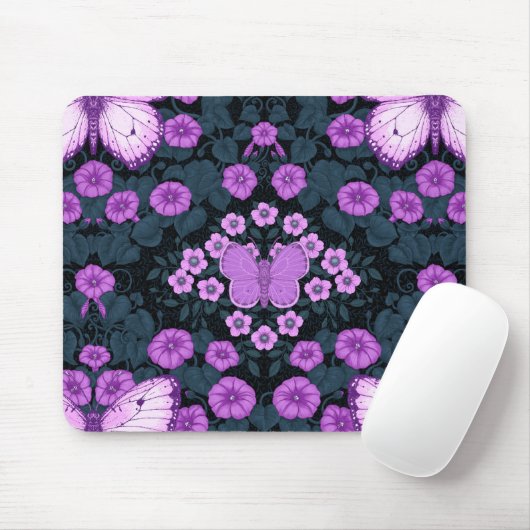 Schmetterlinge und Blume Symmetrie, Violett und Bl Mousepad (Mit Mouse)