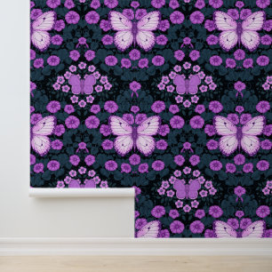 Schmetterlinge und Blume Symmetrie, Violett und Bl Tapete