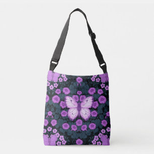 Schmetterlinge und Blume Symmetrie, Violett und Bl Tragetaschen Mit Langen Trägern