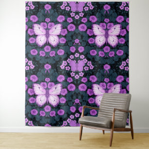 Schmetterlinge und Blume Symmetrie, Violett und Bl Wandteppich