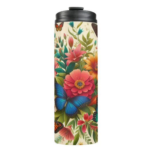 Schmetterlinge und Blume Thermosbecher (Vorderseite)