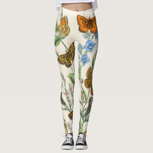 Schmetterlinge und Blume Vintage Illustration 1 Leggings (Vorderseite)