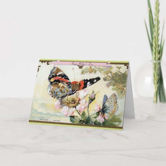Schmetterlinge und Blume Vintager Muttertag Karte (Vorderseite)