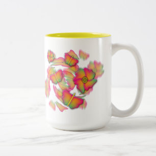 Schmetterlinge und Blume Zweifarbige Tasse