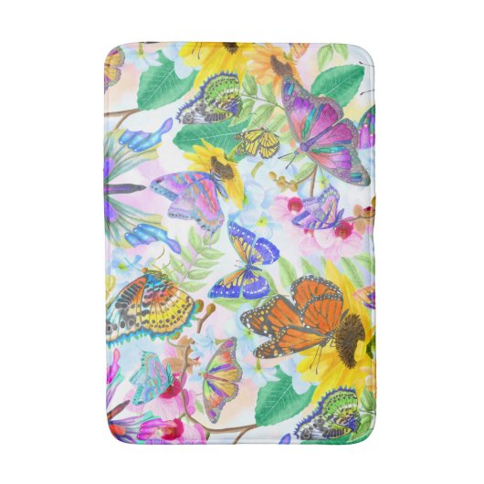 Schmetterlinge und Blumen Badematte (Vorderseite Vertikal)