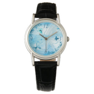 Schmetterlinge und Blumen Damen-Uhr Armbanduhr
