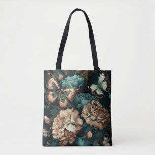 Schmetterlinge und Blumen dunkles klassisches Desi Tasche