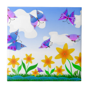 Schmetterlinge und Blumen Fliese