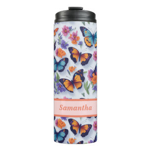 Schmetterlinge und Blumen für Mädchen und Frauen Thermosbecher