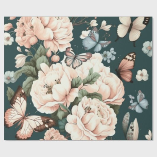 Schmetterlinge und Blumen Geschenkpapier (Flach)