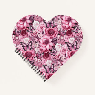 Schmetterlinge und Blumen in verschiedenen Rosa-Tö Notizblock