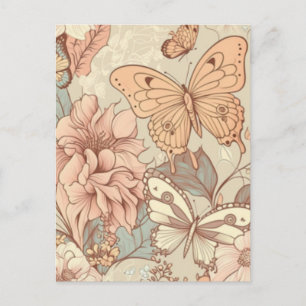 Schmetterlinge und Blumen Pastell Postkarte