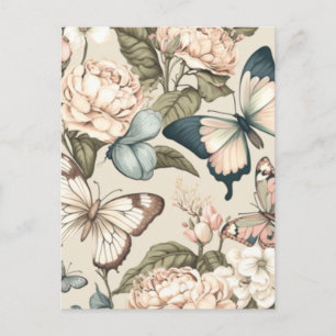 Schmetterlinge und Blumen Pastell Postkarte