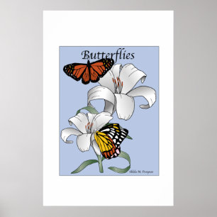 Schmetterlinge und Blumen-Plakat Poster