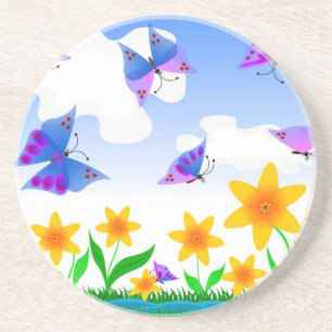 Schmetterlinge und Blumen Sandstein Untersetzer