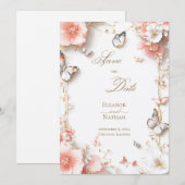Schmetterlinge und blumengeschmückte Save the Date Einladung (Vorne/Hinten)