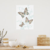 Schmetterlinge und Blumenposter Poster (Küche)