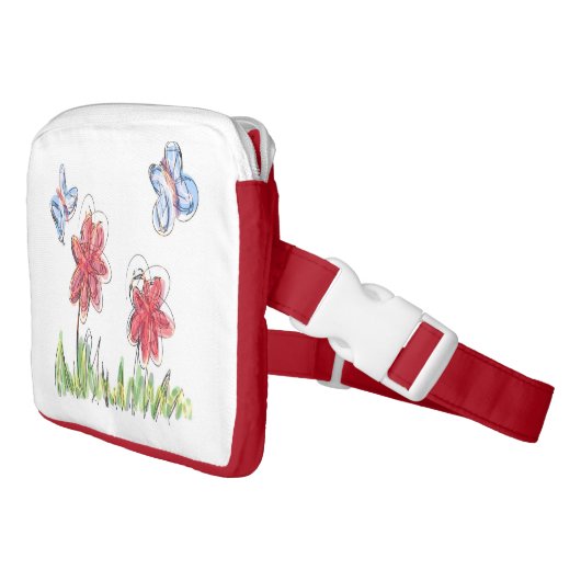 Schmetterlinge und Blumenzeichnen Gürteltasche (Schrägansicht)