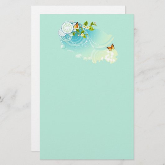 Schmetterlinge und Blüten der Blume Briefpapier (Vorne/Hinten)