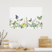Schmetterlinge und Blüten der Blume Poster (Küche)