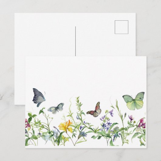 Schmetterlinge und Blüten der Blume Postkarte (Vorne/Hinten)