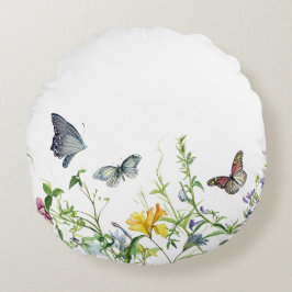 Schmetterlinge und Blüten Rundes Kissen