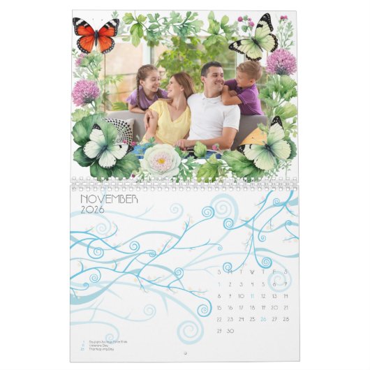 Schmetterlinge und botanische Rahmen Maßgeschneide Kalender (Nov 2026)