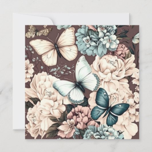 Schmetterlinge und braune Blume Einladung (Vorderseite)